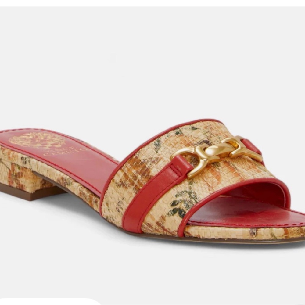 NEW Vince Camuto Women’s Maxine Slide Sandal in Warm Tan & Salsa, 10M